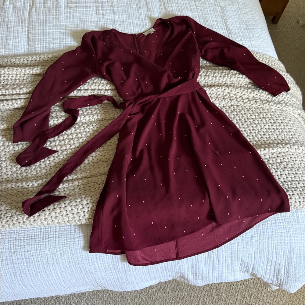 LOFT size 8 Red Wrap Tie Front Sundress Long Sleeve - Picture 1 of 6